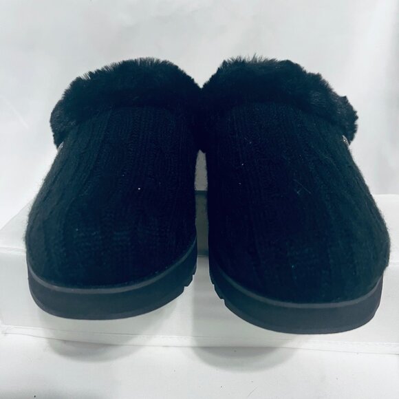 Bobs Skechers Memory Foam Women's Clog Slip On Slippers-Faux Fur/Black Knit-Warm - Picture 6 of 15